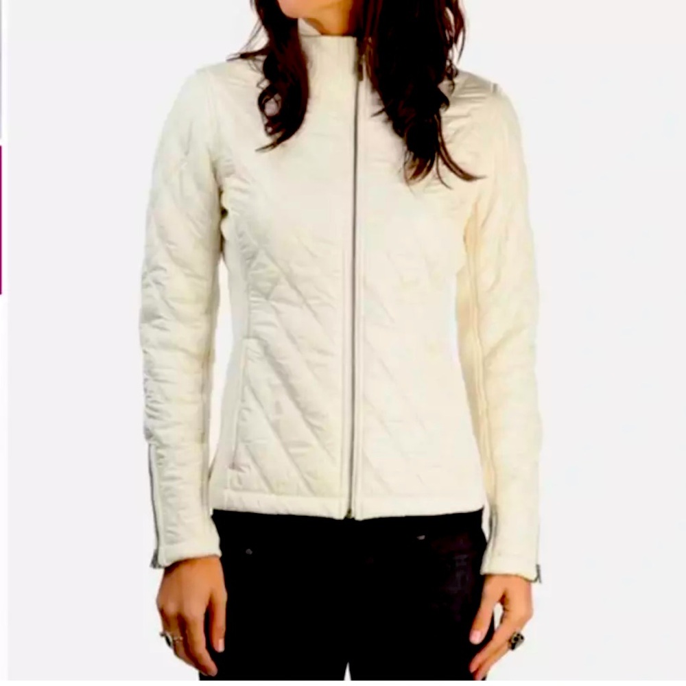 Prana Quilted Jacket Women’s Sz Large‎ Cream Fleece Lined Full Zip